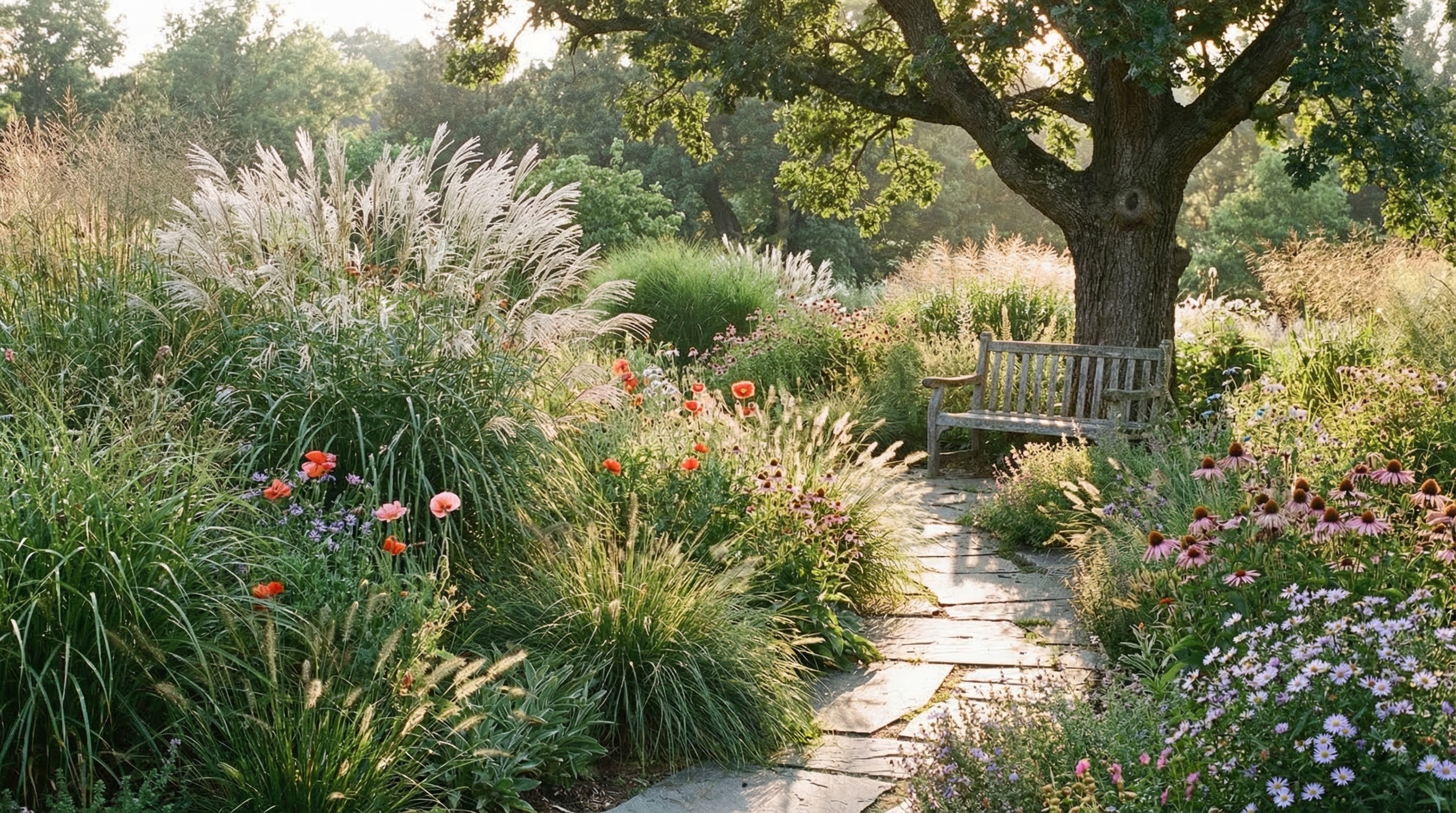 산들꽃나무 야생화 정원 오솔길